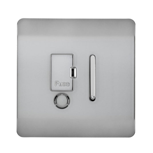 Trendi Switch ART-FSBS, Artistic Modern Switch Fused Spur 13A With Flex Outlet Brushed Steel Finish, BRITISH MADE, (35mm Back Box Required), 5yrs Warranty - 53726