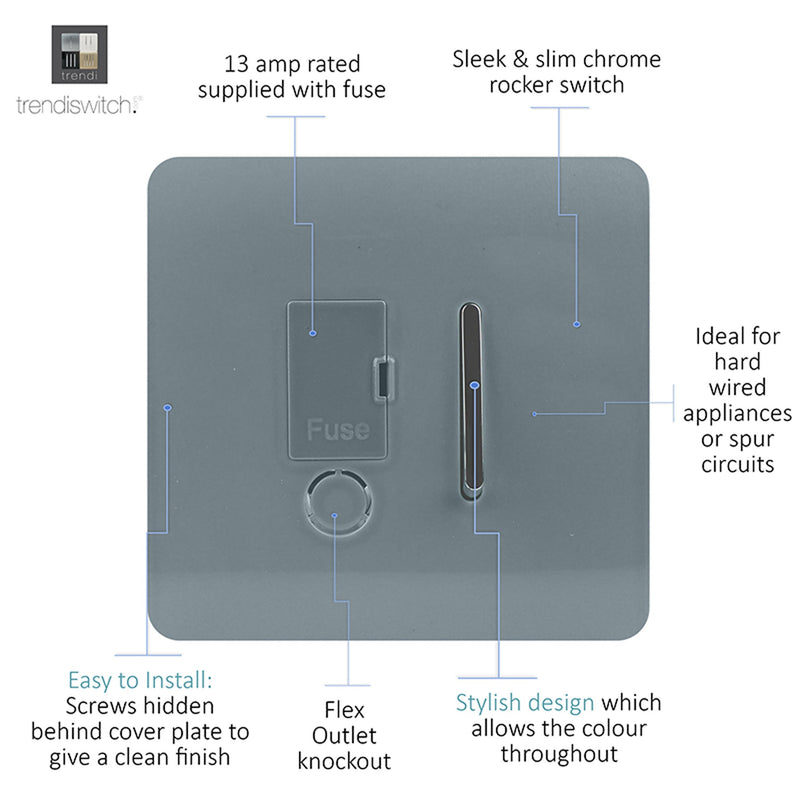 Load image into Gallery viewer, Trendi Switch ART-FSCG, Artistic Modern Switch Fused Spur 13A With Flex Outlet Cool Grey Finish, BRITISH MADE, (35mm Back Box Required), 5yrs Warranty - 53728
