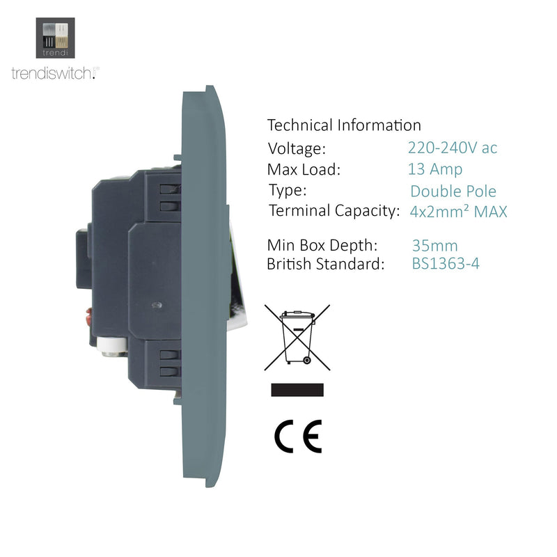 Load image into Gallery viewer, Trendi Switch ART-FSCG, Artistic Modern Switch Fused Spur 13A With Flex Outlet Cool Grey Finish, BRITISH MADE, (35mm Back Box Required), 5yrs Warranty - 53728
