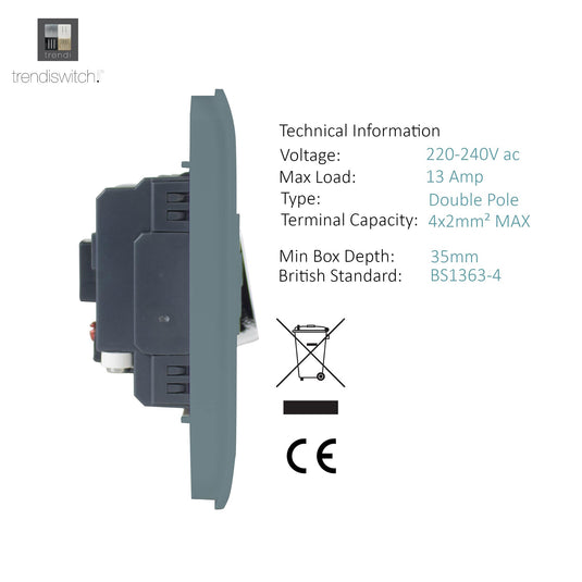 Trendi Switch ART-FSCG, Artistic Modern Switch Fused Spur 13A With Flex Outlet Cool Grey Finish, BRITISH MADE, (35mm Back Box Required), 5yrs Warranty - 53728