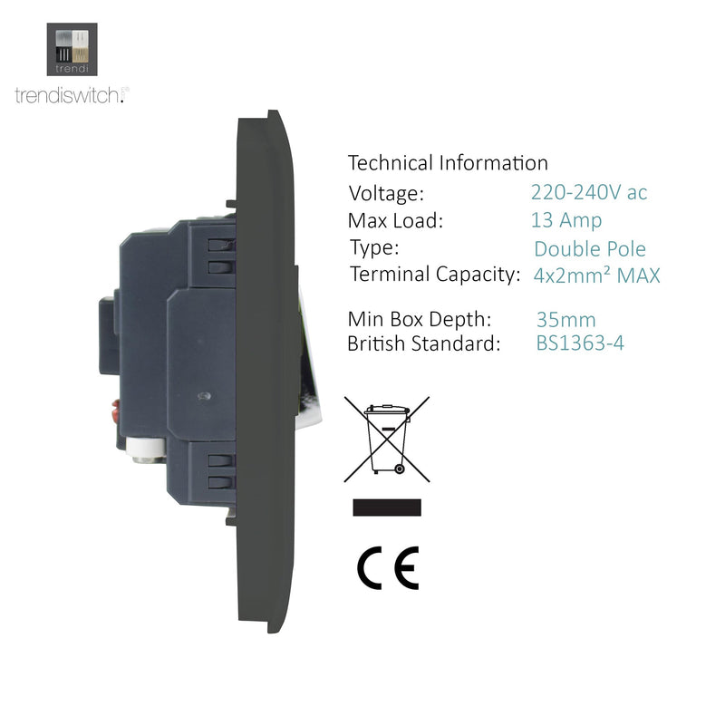 Load image into Gallery viewer, Trendi Switch ART-FSCH, Artistic Modern Switch Fused Spur 13A With Flex Outlet Charcoal Finish, BRITISH MADE, (35mm Back Box Required), 5yrs Warranty - 53729
