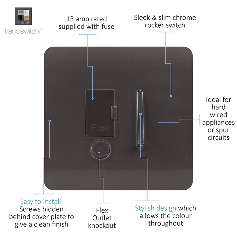 Load image into Gallery viewer, Trendi Switch ART-FSDB, Artistic Modern Switch Fused Spur 13A With Flex Outlet Dark Brown Finish, BRITISH MADE, (35mm Back Box Required), 5yrs Warranty - 53731
