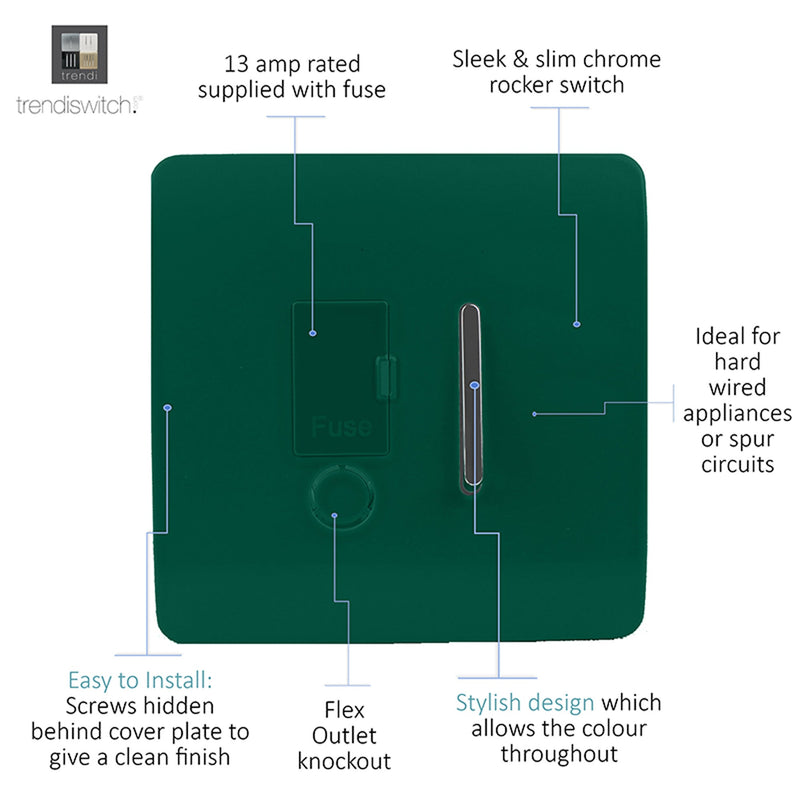 Load image into Gallery viewer, Trendi Switch ART-FSDG, Artistic Modern Switch Fused Spur 13A With Flex Outlet Dark Green Finish, BRITISH MADE, (35mm Back Box Required), 5yrs Warranty - 53732
