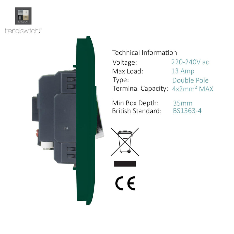 Load image into Gallery viewer, Trendi Switch ART-FSDG, Artistic Modern Switch Fused Spur 13A With Flex Outlet Dark Green Finish, BRITISH MADE, (35mm Back Box Required), 5yrs Warranty - 53732
