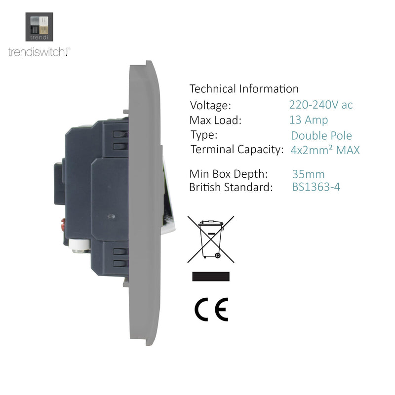 Load image into Gallery viewer, Trendi Switch ART-FSLG, Artistic Modern Switch Fused Spur 13A With Flex Outlet Light Grey Finish, BRITISH MADE, (35mm Back Box Required), 5yrs Warranty - 53733
