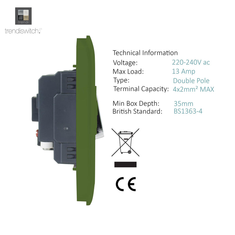 Load image into Gallery viewer, Trendi Switch ART-FSMG, Artistic Modern Switch Fused Spur 13A With Flex Outlet Moss Green Finish, BRITISH MADE, (35mm Back Box Required), 5yrs Warranty - 53735
