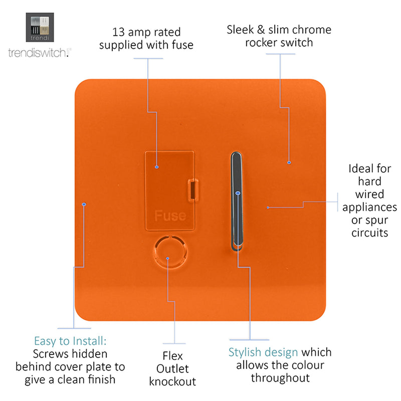 Load image into Gallery viewer, Trendi Switch ART-FSOR, Artistic Modern Switch Fused Spur 13A With Flex Outlet Orange Finish, BRITISH MADE, (35mm Back Box Required), 5yrs Warranty - 53738
