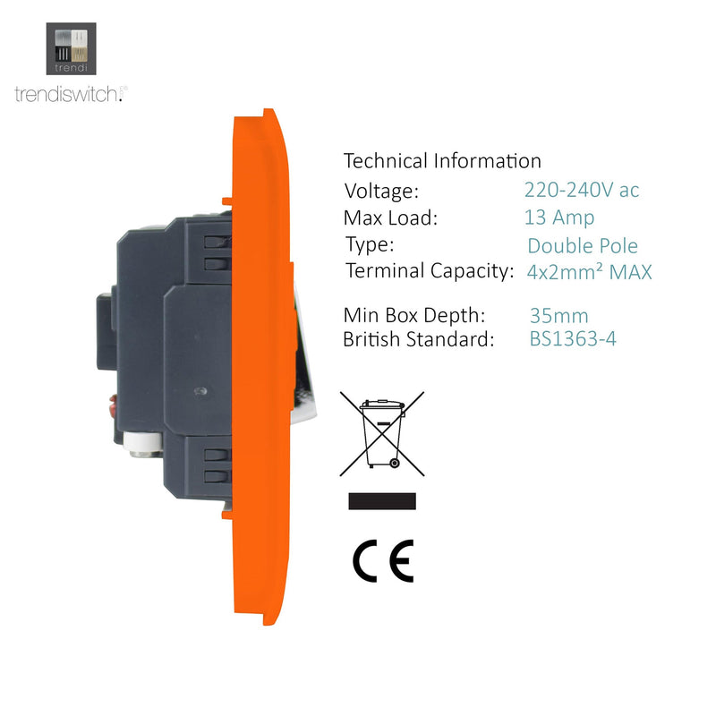 Load image into Gallery viewer, Trendi Switch ART-FSOR, Artistic Modern Switch Fused Spur 13A With Flex Outlet Orange Finish, BRITISH MADE, (35mm Back Box Required), 5yrs Warranty - 53738
