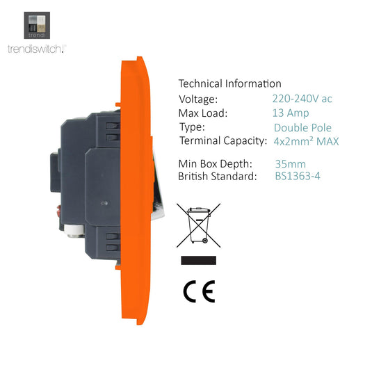 Trendi Switch ART-FSOR, Artistic Modern Switch Fused Spur 13A With Flex Outlet Orange Finish, BRITISH MADE, (35mm Back Box Required), 5yrs Warranty - 53738