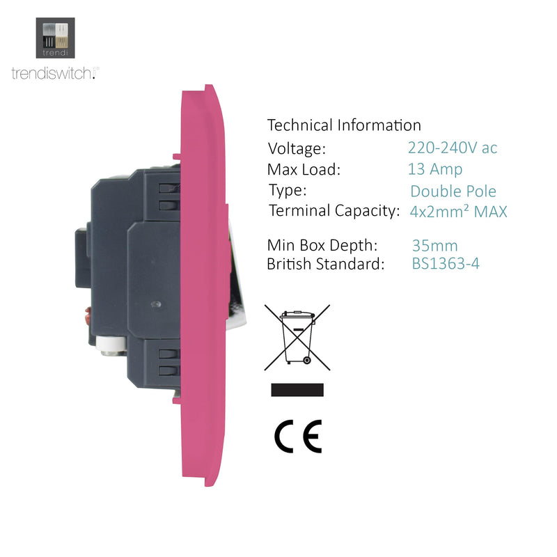 Load image into Gallery viewer, Trendi Switch ART-FSPK, Artistic Modern Switch Fused Spur 13A With Flex Outlet Pink Finish, BRITISH MADE, (35mm Back Box Required), 5yrs Warranty - 53739
