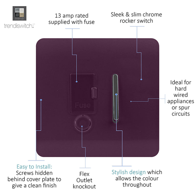 Load image into Gallery viewer, Trendi Switch ART-FSPL, Artistic Modern Switch Fused Spur 13A With Flex Outlet Plum Finish, BRITISH MADE, (35mm Back Box Required), 5yrs Warranty - 53740
