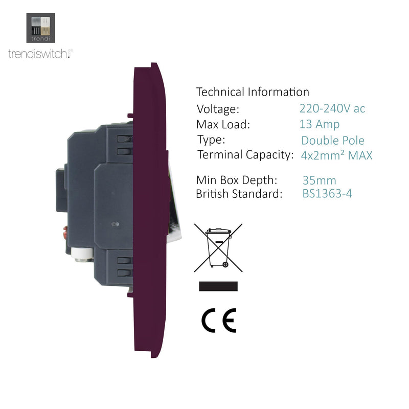 Load image into Gallery viewer, Trendi Switch ART-FSPL, Artistic Modern Switch Fused Spur 13A With Flex Outlet Plum Finish, BRITISH MADE, (35mm Back Box Required), 5yrs Warranty - 53740
