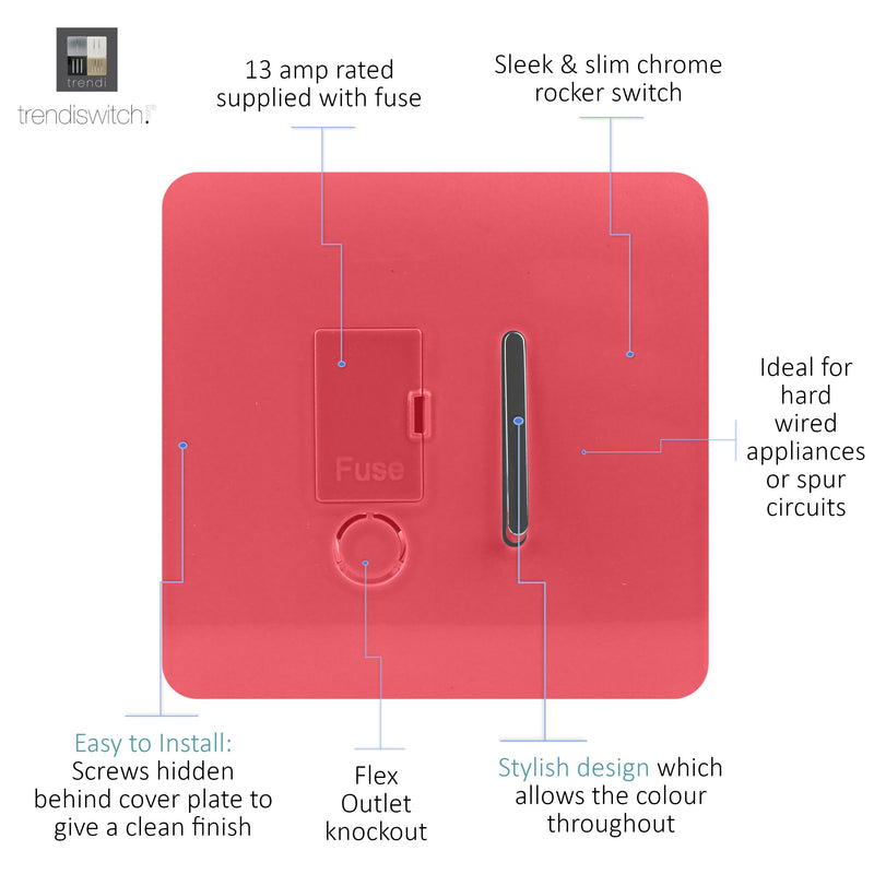 Load image into Gallery viewer, Trendi Switch ART-FSSB, Artistic Modern Switch Fused Spur 13A With Flex Outlet Strawberry Finish, BRITISH MADE, (35mm Back Box Required), 5yrs Warranty - 53741
