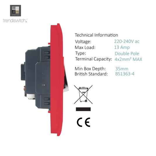 Trendi Switch ART-FSSB, Artistic Modern Switch Fused Spur 13A With Flex Outlet Strawberry Finish, BRITISH MADE, (35mm Back Box Required), 5yrs Warranty - 53741