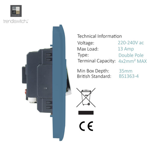 Trendi Switch ART-FSSK, Artistic Modern Switch Fused Spur 13A With Flex Outlet Sky Finish, BRITISH MADE, (35mm Back Box Required), 5yrs Warranty - 53742