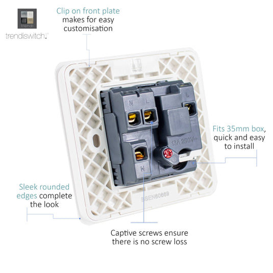 Trendi Switch ART-FSWG, Artistic Modern Switch Fused Spur 13A With Flex Outlet Warm Grey Finish, BRITISH MADE, (35mm Back Box Required), 5yrs Warranty - 53743