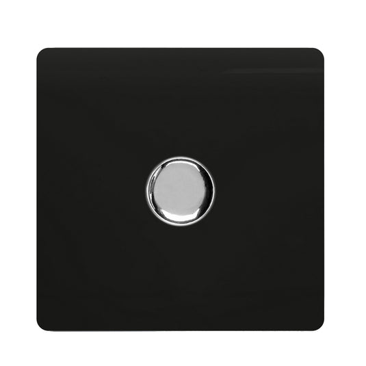 Trendi Switch ART-LDMBK, Artistic Modern 1 Gang 1 Way LED Dimmer Switch 5-150W LED / 120W Tungsten, Gloss Black/Chrome Finish, (35mm Back Box Required), 5yrs Warranty - 38717