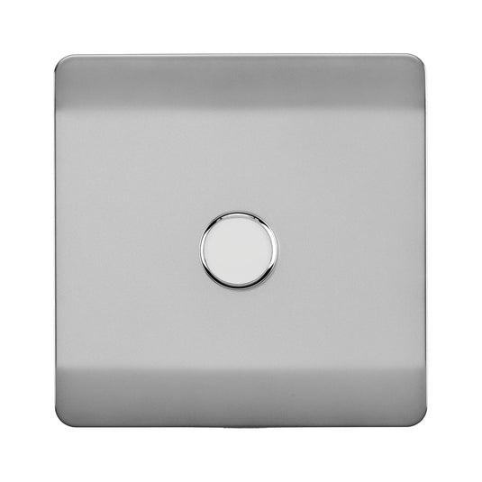 Trendi Switch ART-LDMBS, Artistic Modern 1 Gang 1 Way LED Dimmer Switch 5-150W LED / 120W Tungsten, Brushed Steel Finish, (35mm Back Box Required), 5yrs Warranty - 53744