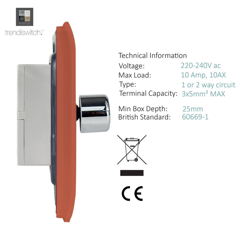 Load image into Gallery viewer, Trendi Switch ART-LDMCPR, Artistic Modern 1 Gang 1 Way LED Dimmer Switch 5-150W LED / 120W Tungsten, Copper/Chrome Finish, (35mm Back Box Required), 5yrs Warranty - 38719
