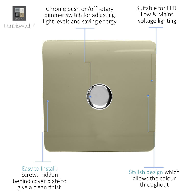 Load image into Gallery viewer, Trendi Switch ART-LDMGO, Artistic Modern 1 Gang 1 Way LED Dimmer Switch 5-150W LED / 120W Tungsten, Gold/Chrome Finish, (35mm Back Box Required), 5yrs Warranty - 38720
