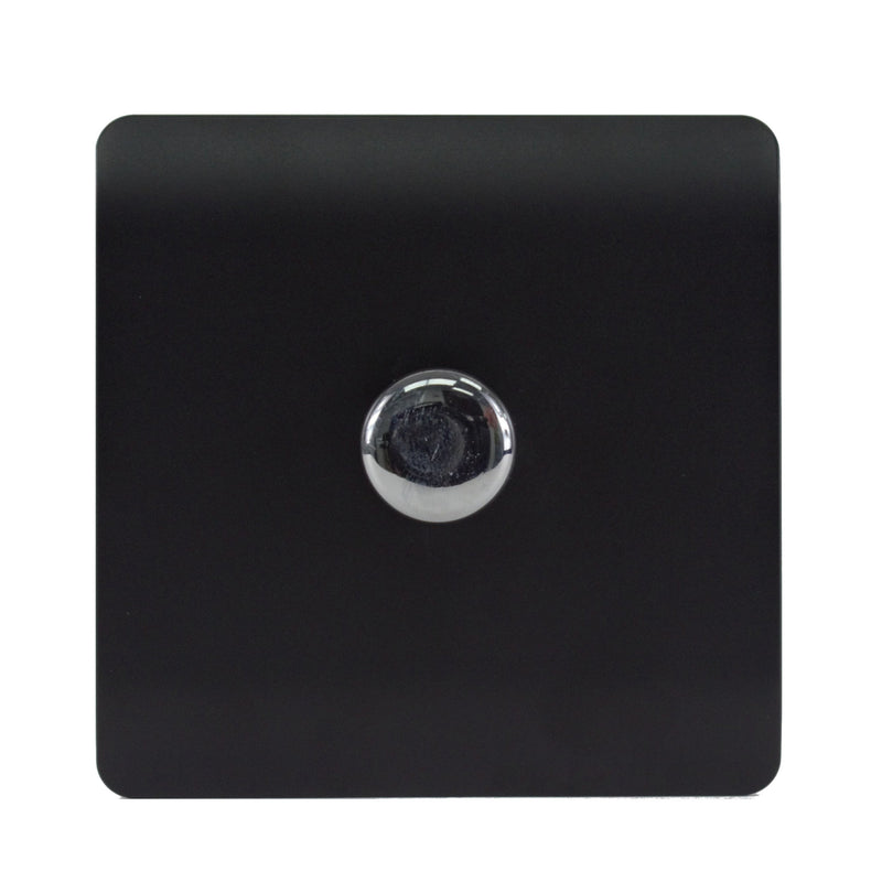 Load image into Gallery viewer, Trendi Switch ART-LDMMBK, Artistic Modern 1 Gang 1 Way LED Dimmer Switch 5-150W LED / 120W Tungsten, Matt Black/Chrome Finish, (35mm Back Box Required), 5yrs Warranty - 38721
