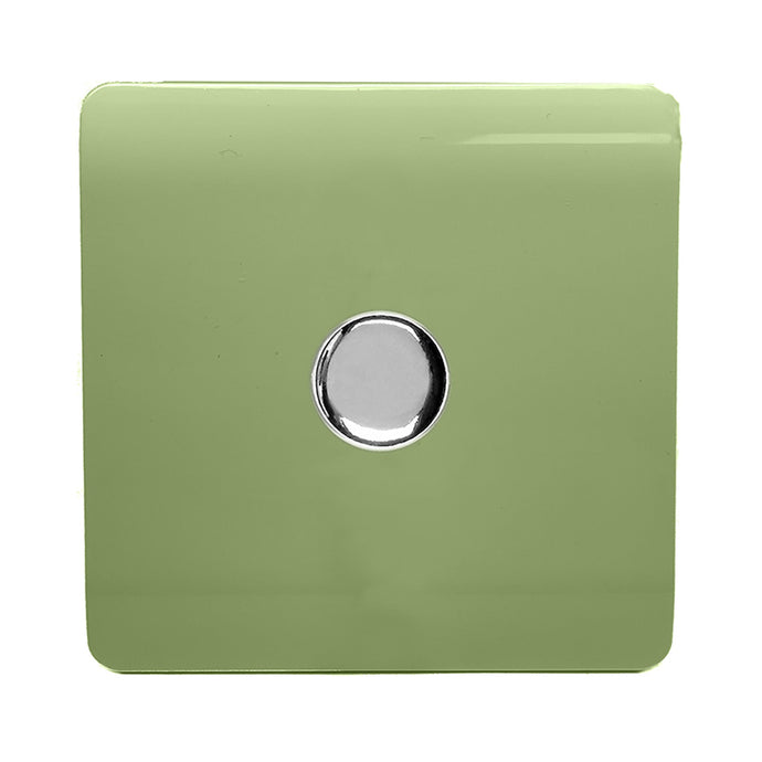 Trendi Switch ART-LDMMG, Artistic Modern 1 Gang 1 Way LED Dimmer Switch 5-150W LED / 120W Tungsten, Moss Green Finish, (35mm Back Box Required), 5yrs Warranty - 53752