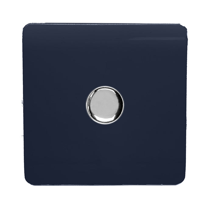 Trendi Switch ART-LDMNV, Artistic Modern 1 Gang 1 Way LED Dimmer Switch, 5-150W Load Navy Blue/Chrome Finish, (35mm Back Box Required), 5yrs Warranty - 53753