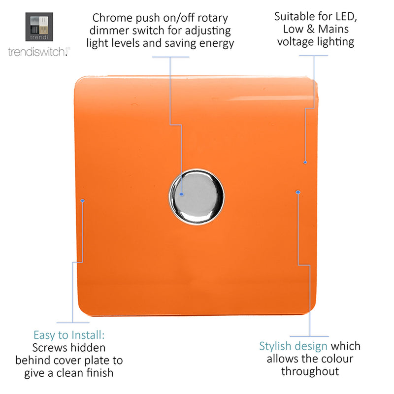 Load image into Gallery viewer, Trendi Switch ART-LDMOR, Artistic Modern 1 Gang 1 Way LED Dimmer Switch 5-150W LED / 120W Tungsten, Orange Finish, (35mm Back Box Required), 5yrs Warranty - 53755
