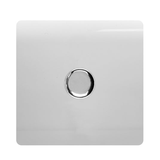 Trendi Switch ART-LDMWH, Artistic Modern 1 Gang 1 Way LED Dimmer Switch 5-150W LED / 120W Tungsten, Gloss White/Chrome Finish, (35mm Back Box Required), 5yrs Warranty - 38718