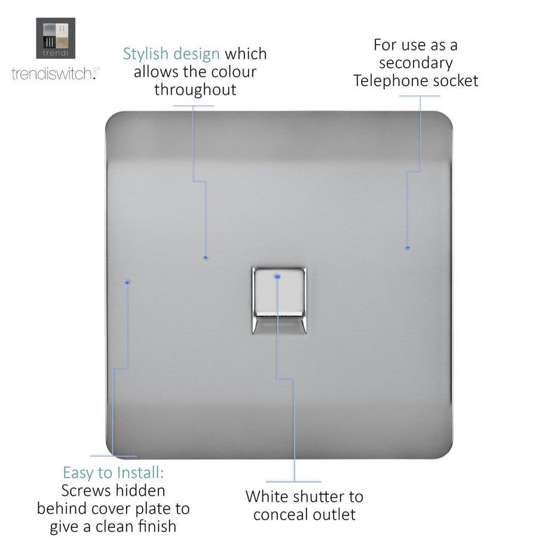 Load image into Gallery viewer, Trendi Switch ART-PCBS, Artistic Modern Single PC Ethernet Cat 5 &amp; 6 Data Outlet Brushed Steel Finish, BRITISH MADE, (35mm Back Box Required), 5yrs Warranty - 53761
