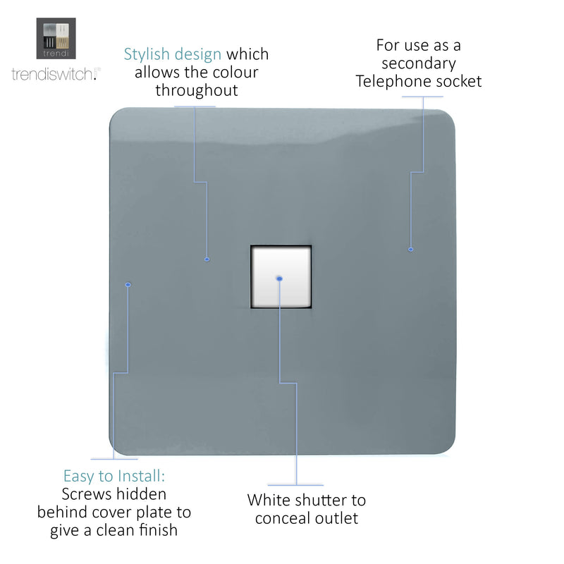 Load image into Gallery viewer, Trendi Switch ART-TLPCG, Artistic Modern 1 Gang RJ11 Telephone Cool Grey Finish, BRITISH MADE, (35mm Back Box Required), 5yrs Warranty - 54252
