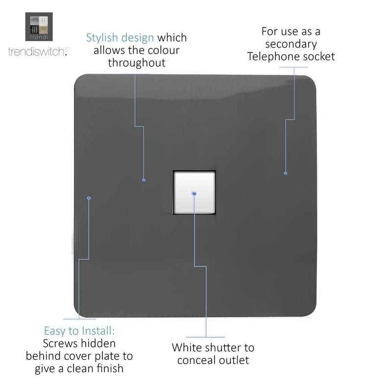 Load image into Gallery viewer, Trendi Switch ART-TLPCH, Artistic Modern 1 Gang RJ11 Telephone Charcoal Finish, BRITISH MADE, (35mm Back Box Required), 5yrs Warranty - 54253

