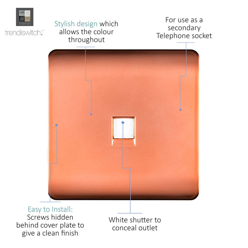 Load image into Gallery viewer, Trendi Switch ART-TLPCPR, Artistic Modern 1 Gang RJ11 Telephone Copper Finish, BRITISH MADE, (35mm Back Box Required), 5yrs Warranty - 54254
