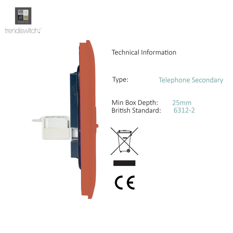 Load image into Gallery viewer, Trendi Switch ART-TLPCPR, Artistic Modern 1 Gang RJ11 Telephone Copper Finish, BRITISH MADE, (35mm Back Box Required), 5yrs Warranty - 54254
