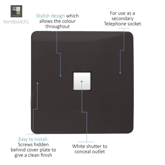 Trendi Switch ART-PCDB, Artistic Modern Single PC Ethernet Cat 5 & 6 Data Outlet Dark Brown Finish, BRITISH MADE, (35mm Back Box Required), 5yrs Warranty - 53766