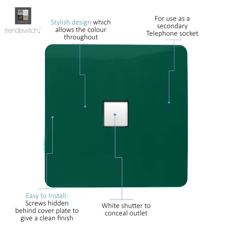 Load image into Gallery viewer, Trendi Switch ART-TLPDG, Artistic Modern 1 Gang RJ11 Telephone Dark Green Finish, BRITISH MADE, (35mm Back Box Required), 5yrs Warranty - 54256

