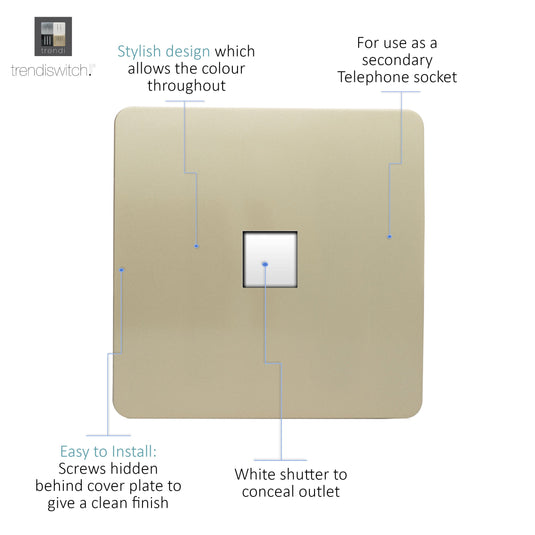 Trendi Switch ART-PCGO, Artistic Modern Single PC Ethernet Cat 5 & 6 Data Outlet Champagne Gold Finish, BRITISH MADE, (35mm Back Box Required), 5yrs Warranty - 43859