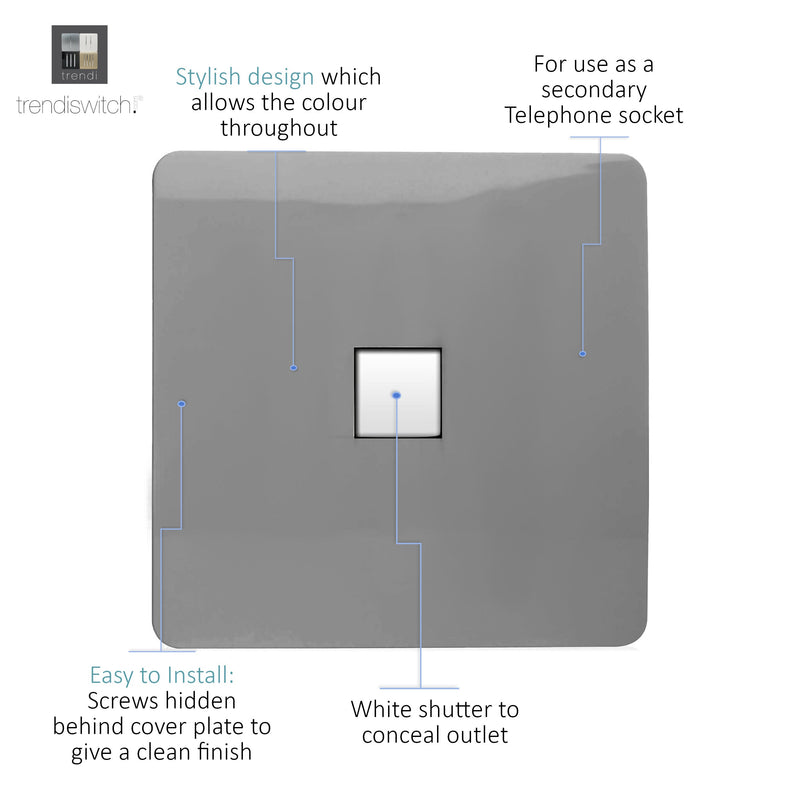 Load image into Gallery viewer, Trendi Switch ART-TLPLG, Artistic Modern 1 Gang RJ11 Telephone Light Grey Finish, BRITISH MADE, (35mm Back Box Required), 5yrs Warranty - 54257
