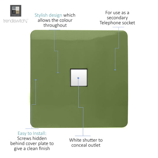 Trendi Switch ART-PCMG, Artistic Modern Single PC Ethernet Cat 5 & 6 Data Outlet Moss Green Finish, BRITISH MADE, (35mm Back Box Required), 5yrs Warranty - 53770