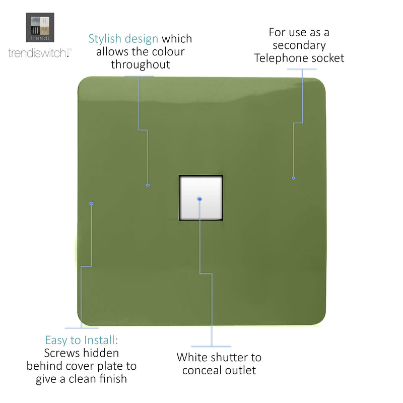 Load image into Gallery viewer, Trendi Switch ART-TLPMG, Artistic Modern 1 Gang RJ11 Telephone Moss Green Finish, BRITISH MADE, (35mm Back Box Required), 5yrs Warranty - 54259
