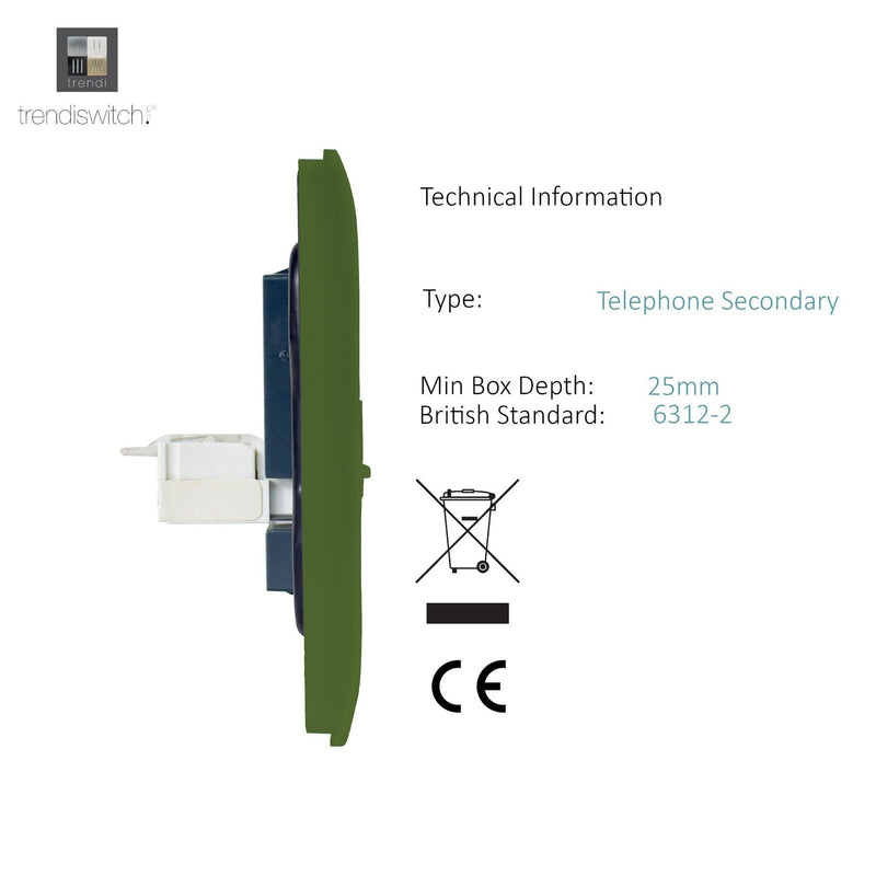 Load image into Gallery viewer, Trendi Switch ART-TLPMG, Artistic Modern 1 Gang RJ11 Telephone Moss Green Finish, BRITISH MADE, (35mm Back Box Required), 5yrs Warranty - 54259

