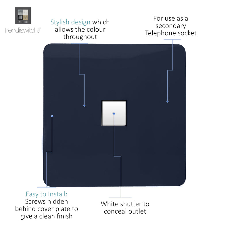 Load image into Gallery viewer, Trendi Switch ART-TLPNV, Artistic Modern 1 Gang RJ11 Telephone Navy Blue Finish, BRITISH MADE, (35mm Back Box Required), 5yrs Warranty - 54260
