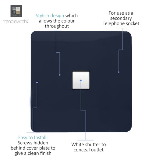 Trendi Switch ART-TLPNV, Artistic Modern 1 Gang RJ11 Telephone Navy Blue Finish, BRITISH MADE, (35mm Back Box Required), 5yrs Warranty - 54260