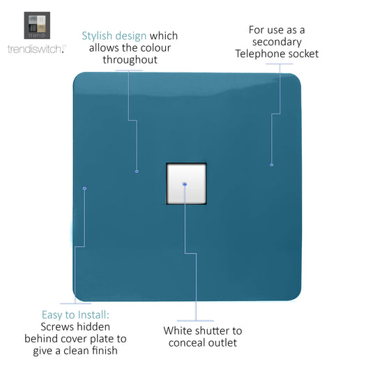 Trendi Switch ART-TLPOB, Artistic Modern 1 Gang RJ11 Telephone Ocean Blue Finish, BRITISH MADE, (35mm Back Box Required), 5yrs Warranty - 54261
