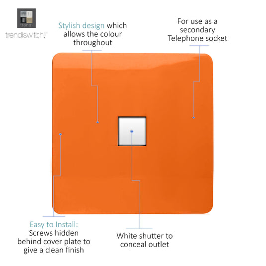 Trendi Switch ART-PCOR, Artistic Modern Single PC Ethernet Cat 5 & 6 Data Outlet Orange Finish, BRITISH MADE, (35mm Back Box Required), 5yrs Warranty - 53773