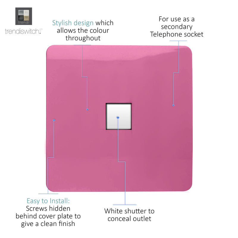 Load image into Gallery viewer, Trendi Switch ART-TLPPK, Artistic Modern 1 Gang RJ11 Telephone Pink Finish, BRITISH MADE, (35mm Back Box Required), 5yrs Warranty - 54263
