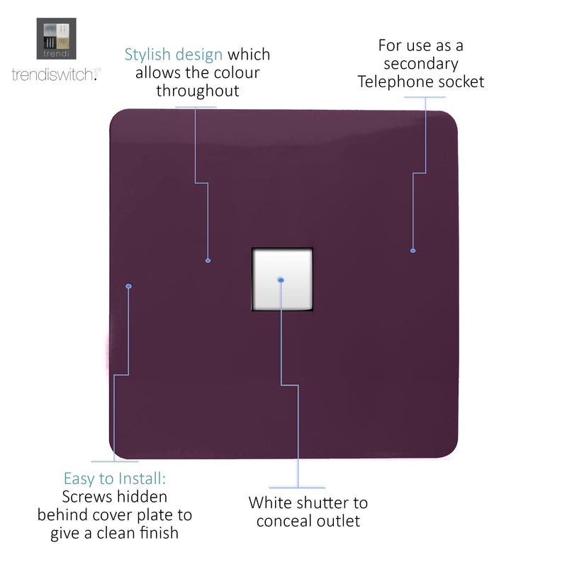 Load image into Gallery viewer, Trendi Switch ART-TLPPL, Artistic Modern 1 Gang RJ11 Telephone Plum Finish, BRITISH MADE, (35mm Back Box Required), 5yrs Warranty - 54264

