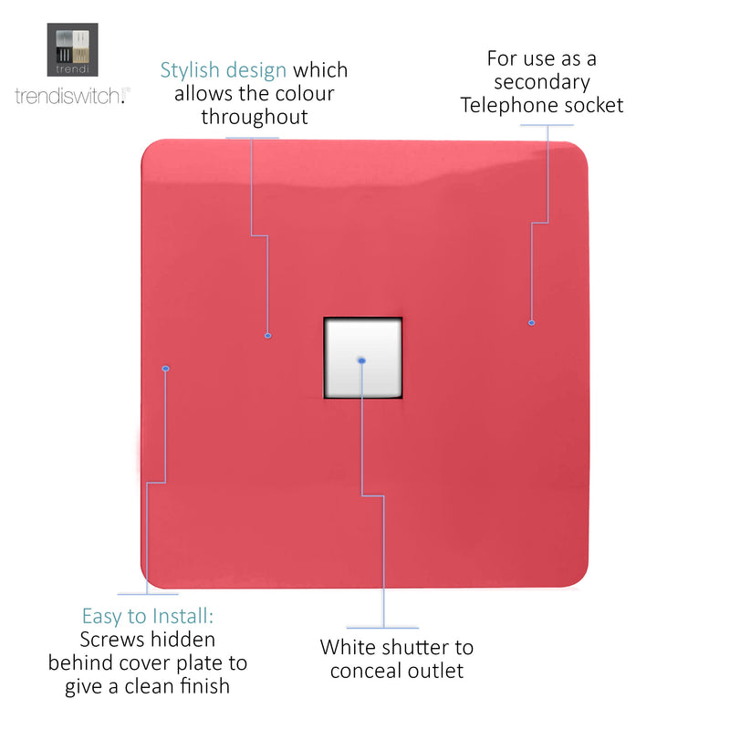 Load image into Gallery viewer, Trendi Switch ART-TLPSB, Artistic Modern 1 Gang RJ11 Telephone Strawberry Finish, BRITISH MADE, (35mm Back Box Required), 5yrs Warranty - 54265
