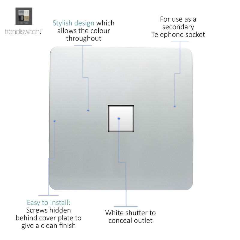 Load image into Gallery viewer, Trendi Switch ART-TLPSI, Artistic Modern 1 Gang RJ11 Telephone Silver Finish, BRITISH MADE, (35mm Back Box Required), 5yrs Warranty - 43944

