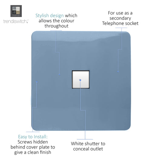 Trendi Switch ART-PCSK, Artistic Modern Single PC Ethernet Cat 5 & 6 Data Outlet Sky Finish, BRITISH MADE, (35mm Back Box Required), 5yrs Warranty - 53777